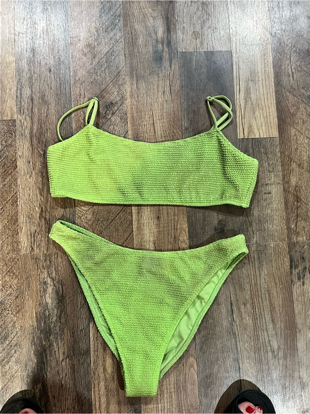 La Hearts Lime Green Textured Bikini Set - Women Swim